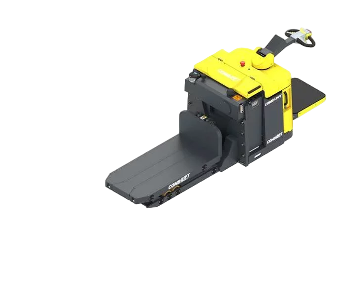 Freigestellter gelber Deichselstapler ohne Fahrerkabine