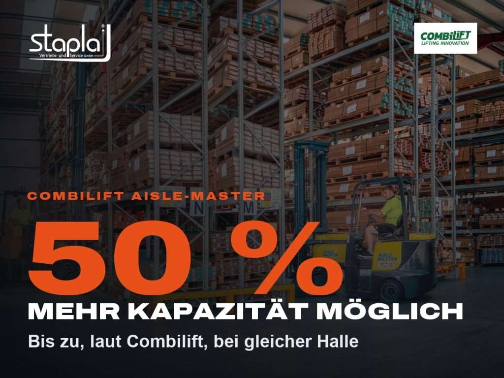 stapla Grafik: 50 %, Bis zu, laut Combilift, bei gleicher Halle