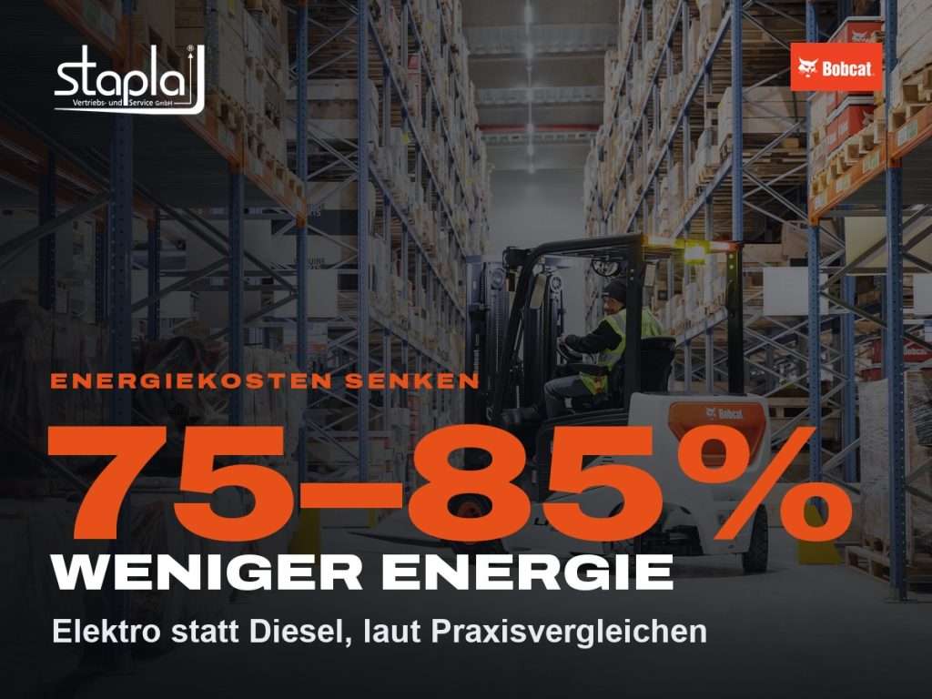 stapla Grafik: 75–85%, Elektro statt Diesel, laut Praxisvergleichen