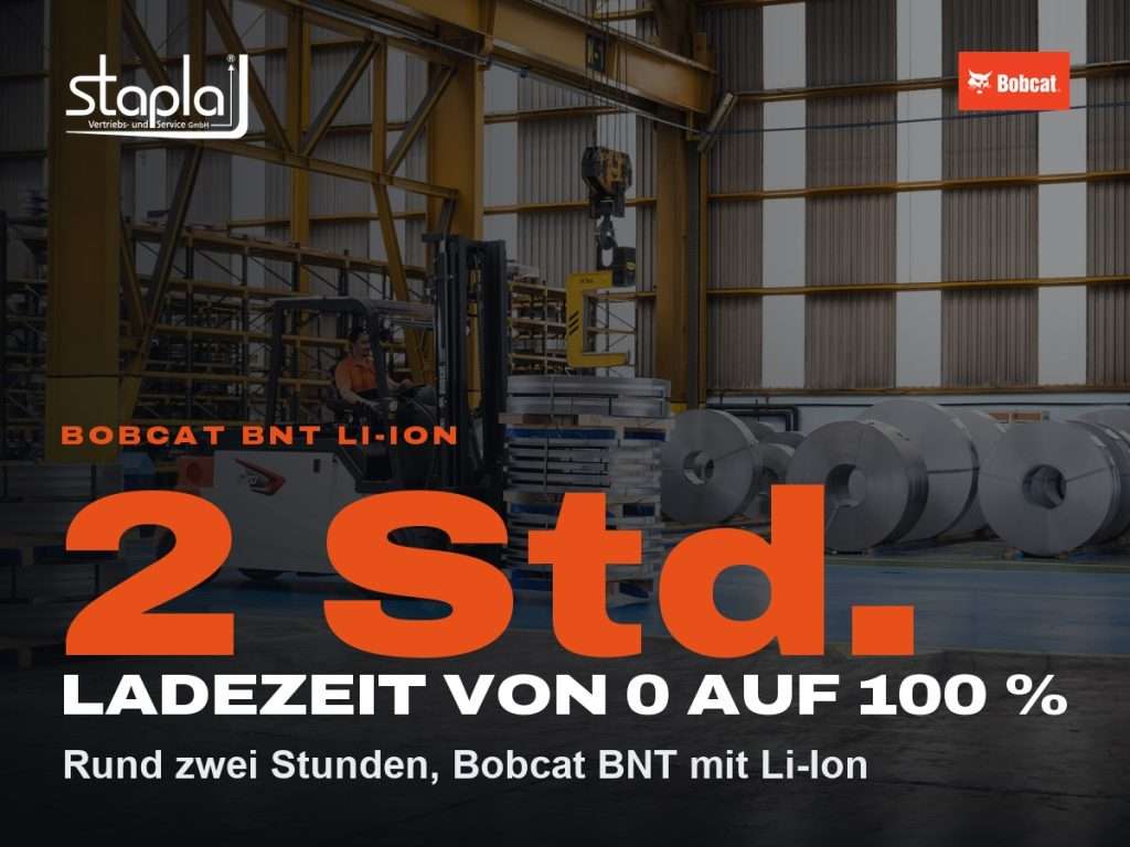 stapla Grafik: 2 Std., Rund zwei Stunden, Bobcat BNT mit Li-Ion
