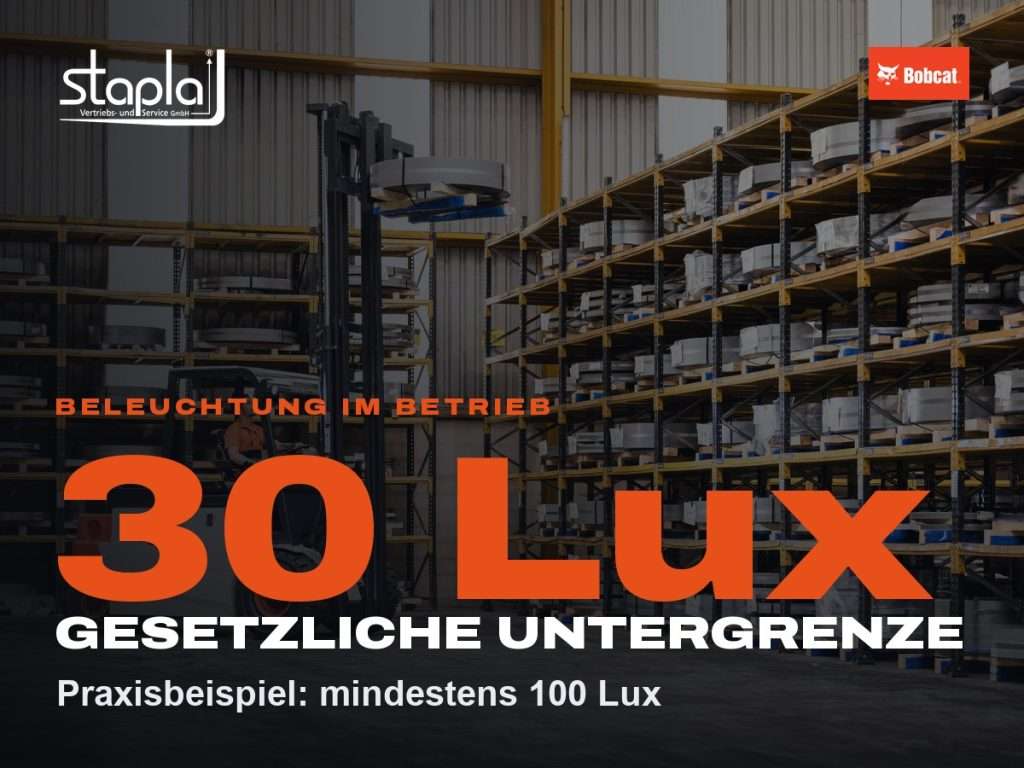 stapla Grafik: 30 Lux, Praxisbeispiel: mindestens 100 Lux